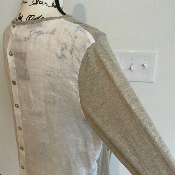 SARTORIAL SARACENA ANTHROPOLOGIE 100%LINEN BLOUSE SZ M TAN WHITE MADE IN ITALY - Picture 8 of 16